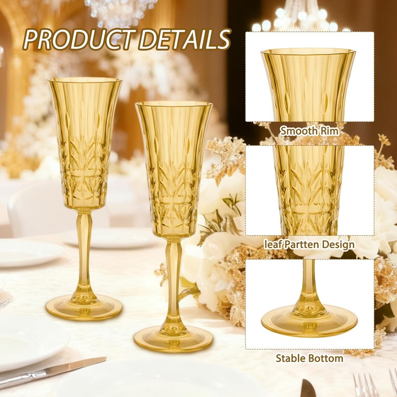 6oz Plastic Champagne Flutes, Unbreakable Champagne Glasses Shatterproof Reus... gallery
