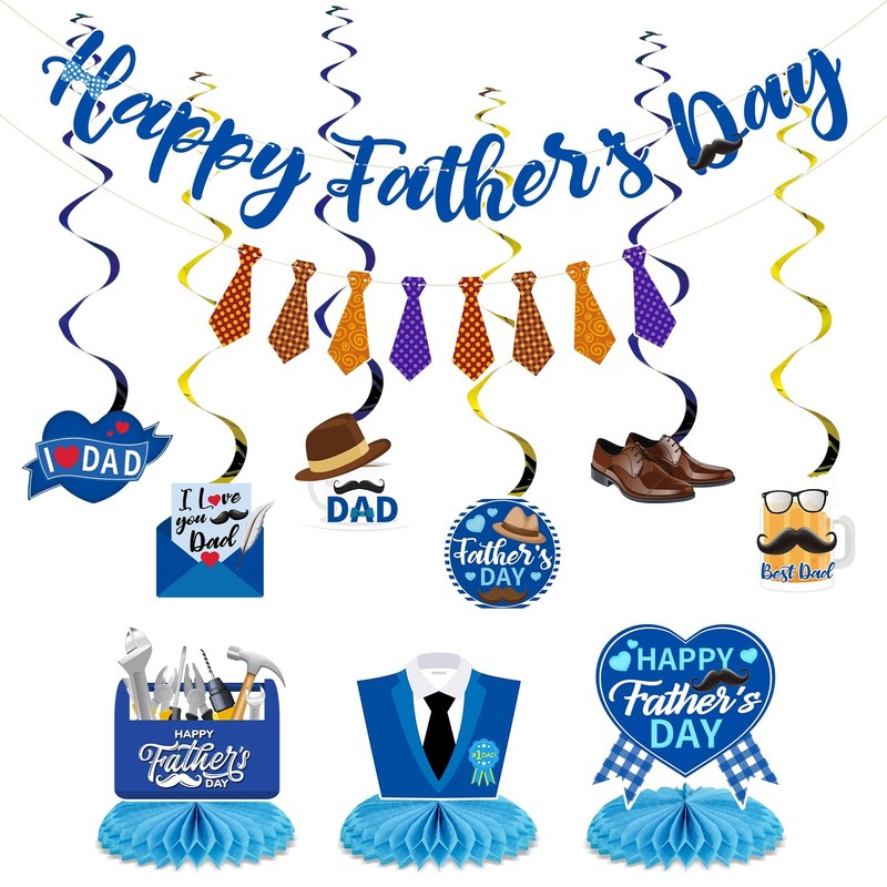 Fathers Day Decorations Banner Hanging Swirls Honeycomb Centerpieces Pre-Assembl