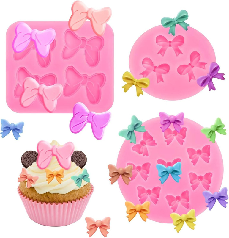 3 Pcs Bow Silicone Mold Fondant Bow Mold Chocolate Candy Cake Pop Molds Bow Mold