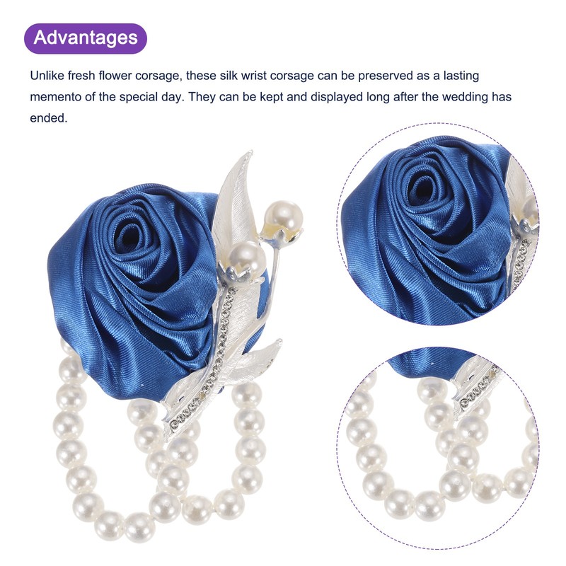 Wrist Corsage Artificial Flower Bracelets, 2.4 x 2.8 Inch Blue gallery