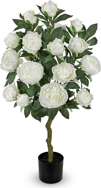 Hone White Fake Peonies Tree 3FT Peonies Artificial Flowers Tree in