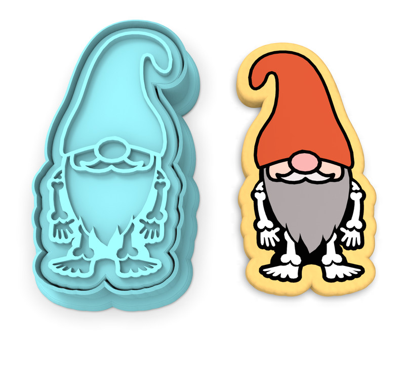 Gnome Skeleton Cookie Cutter & Stamp | Halloween Gnomes Bones Skeletons Spooky