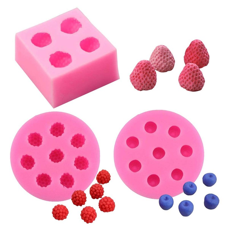 3Pcs/Set 3D Mini Strawberry, Raspberry & Blueberry Silicone Fondant Molds Soa…