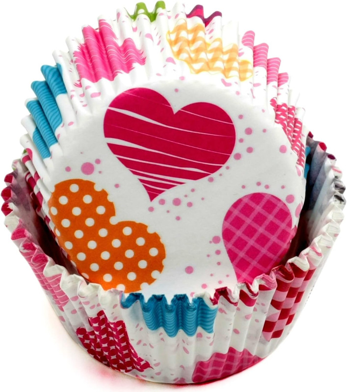 Paper Patterned Cupcake Liners, 50 Count, Red/Orange/Yellow/Pink Blue