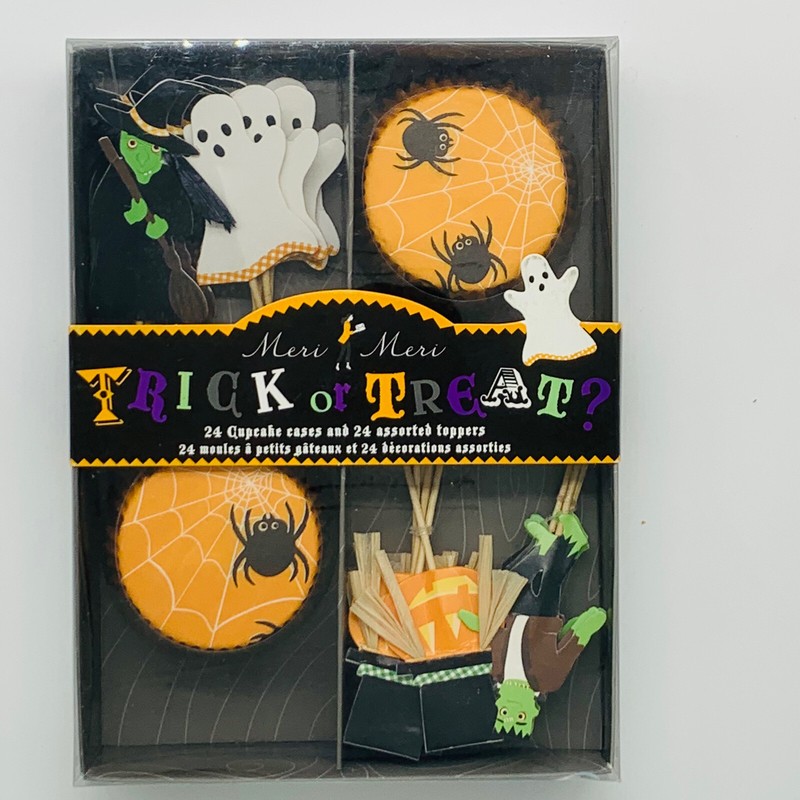 New Meri Meri Happy Halloween Cupcake Toppers Cases Pumpkin Ghost Witch Monster