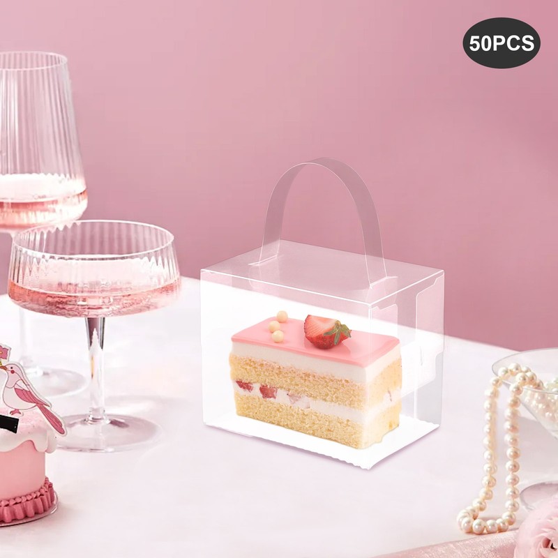 50 Pcs Clear Cake Boxes Plastic Cake Carrier with Lid and Handle for Wedding gallery