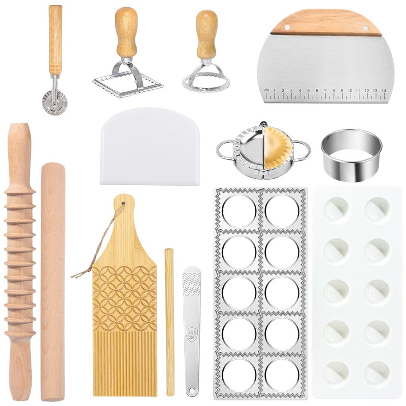 Pasta Making Tools,13PCS Wood Pasta Making Kit with Pasta Rolling Pin,Ravioli...
