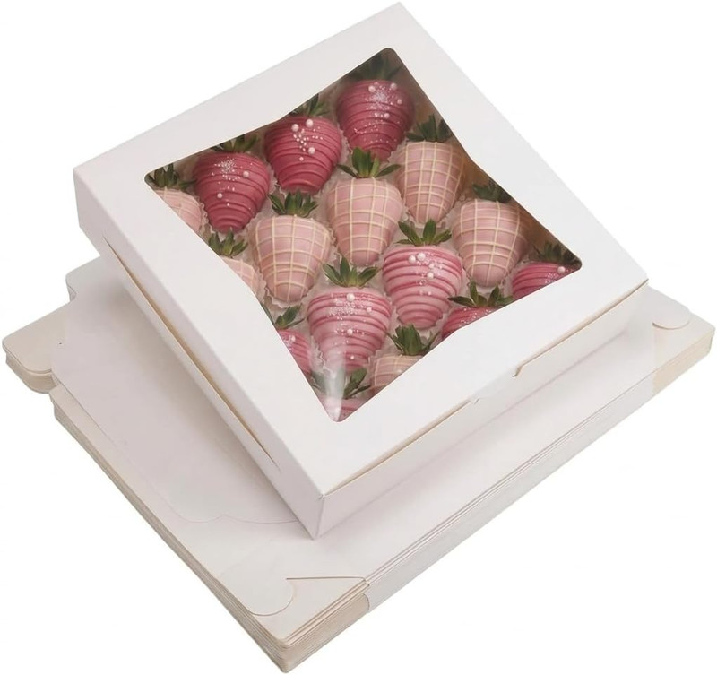 24 Pack Pie Boxes, 10X10X2.5 Inches Bakery Boxes with Window, Auto-Popup Cookie