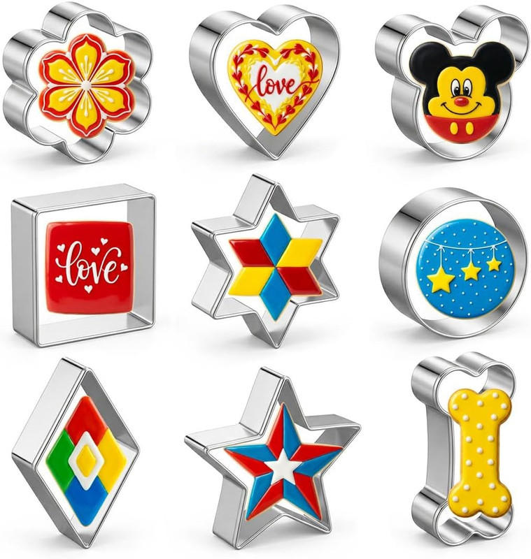 Metal Cookie Cutters Set 9Pcs – Stainless Steel Cookie Cutters Includes Heart, F