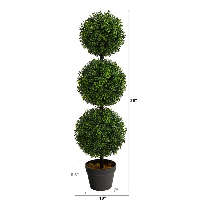 Nearly Natural 3ft Artificial Triple Ball Boxwood Topiary Tree Indoor/Outdoor gallery