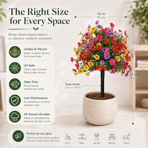 Artificial Flowers for Outdoors, UV Resistant Faux Topiary Ball Plants 2pcs gallery