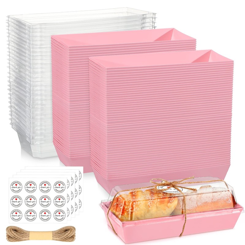 100 Pack Pink Charcuterie Boxes with Clear Lids Rectangle Paper Disposable Sa…