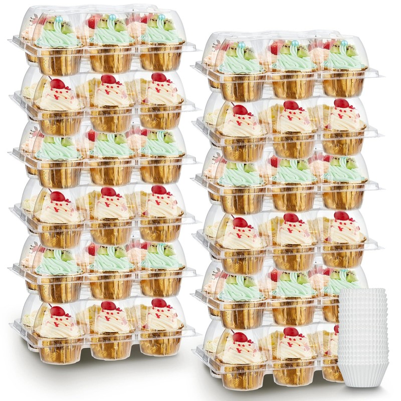 (6 Count x 40 Sets) Stackable Cupcake Containers with 240 Pack Liners, Plasti... gallery