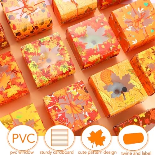 Sets Fall Bakery Boxes Bulk with Clear Window 5x5x3 Inch with Maple Leave 60 gallery