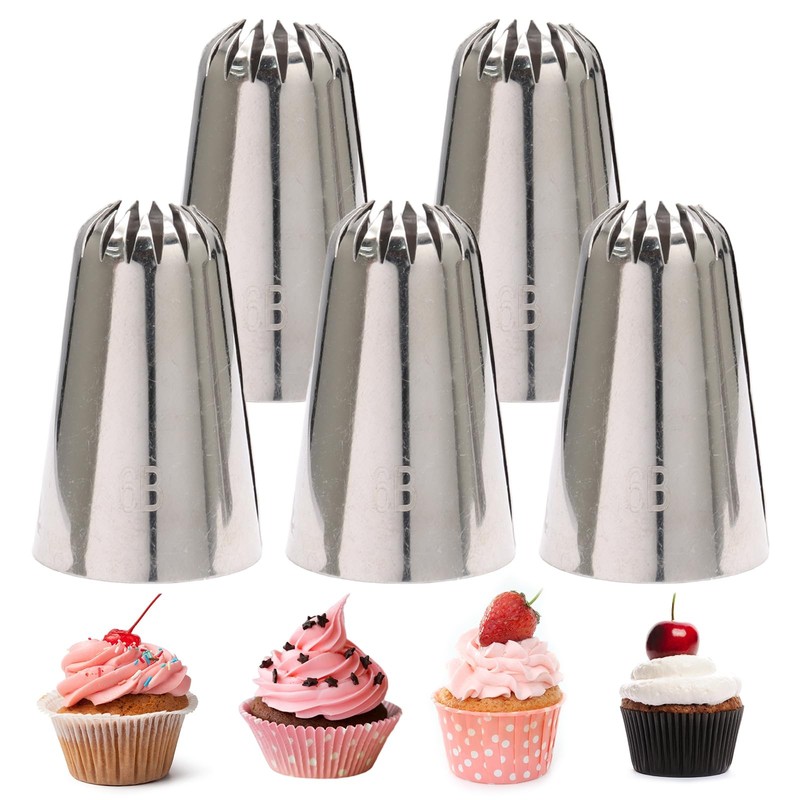 5 PCS 6B Stainless Steel Star Piping Tip Set Cake Decorating Buttercream gallery