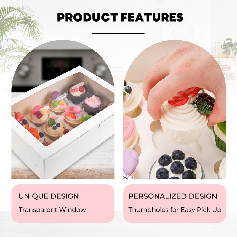 6 PCS White 12Count Cupcake Boxes Carrier Window Container 13.89.54 Inch gallery