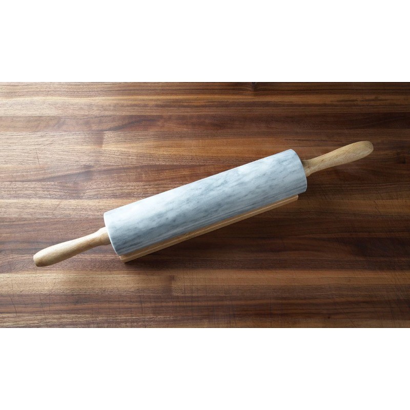 2pc Marble Rolling Pin and Base with Wood Handles gallery
