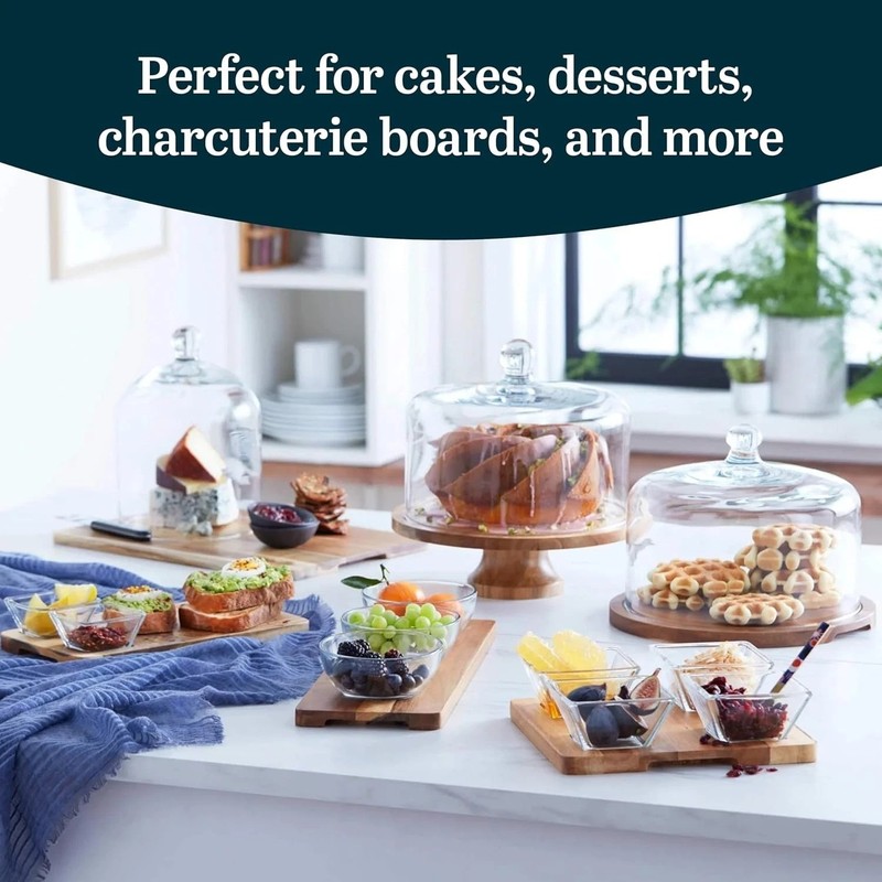Acacia Wood Cake Stand with Lid, Ball Top Handle Cake Holder with Lid, Covere... gallery
