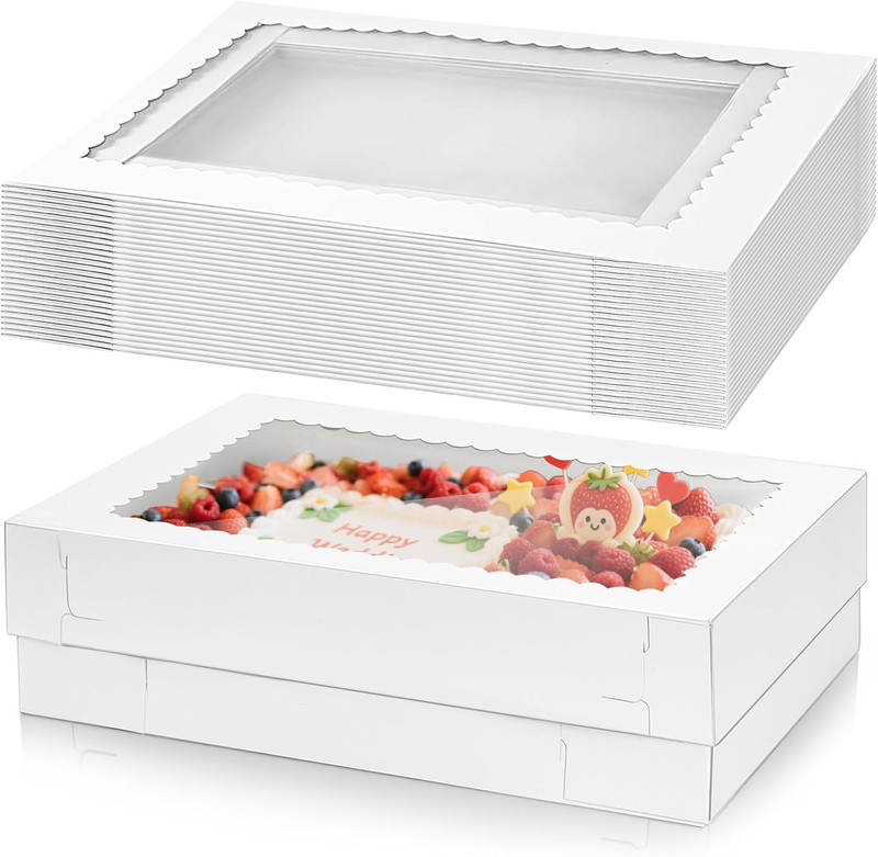 20 Pieces 14X10X4 Inch Cake Boxes, White Rectangle Quarter Sheet Bakery Boxes wi