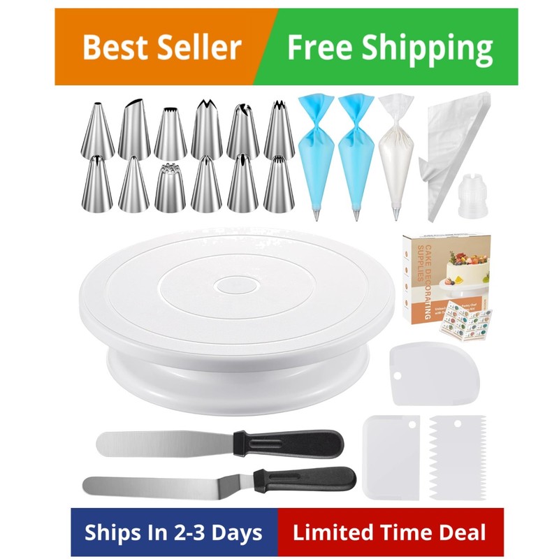 71PCs Cake Decorating Kit, Baking Supplies Tools – Includes Cake Stand Turnta…