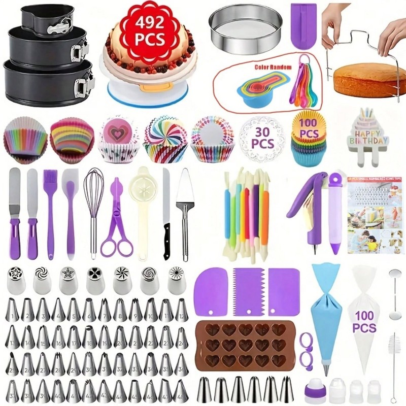 Cake Decorating Supplies 492 Pcs Piping Tips Turntable Baking Pans