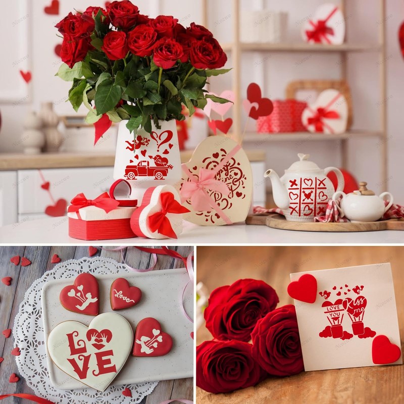 12 PCS Valentines Day Cake Stencils Kit Reusable Cookie Coffee Drawing Craft gallery