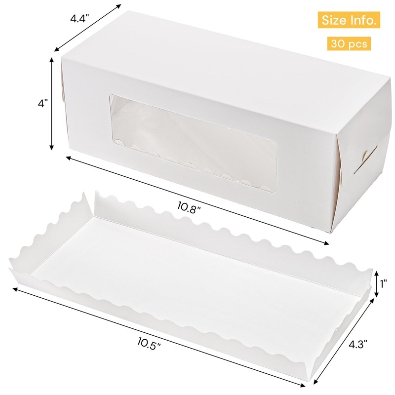 30 Pack Roll Cake Boxes 10.8'' x 4.4'' x 4'' Pumpkin Container Window White Loaf gallery