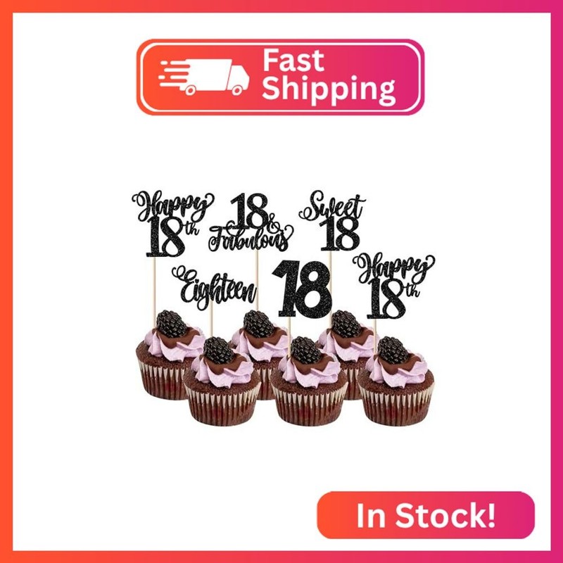 30 Pack Happy 18th Birthday Cupcake Toppers Glitter Sweet 18 Eighteen Cupcake Pi