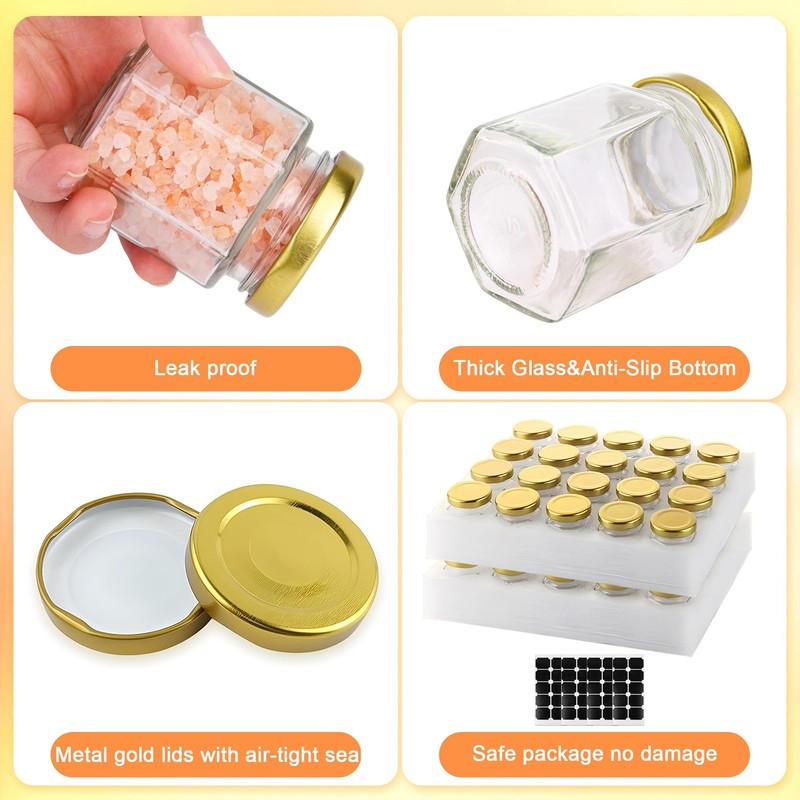 Small Glass Honey Jars with Lids 3oz,40 pack Airtight Canning Jars with Gold ... gallery