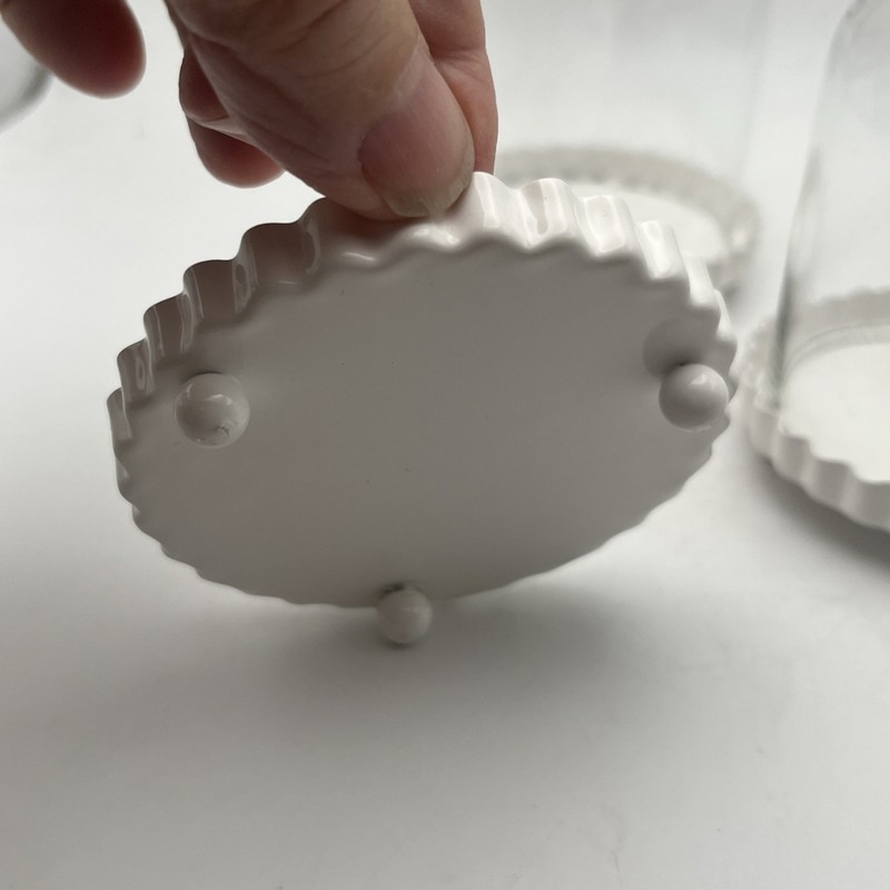 3 Mini Bell Jars White Fluted Base glass cover cloche 4” T 3” W Wedding Star gallery