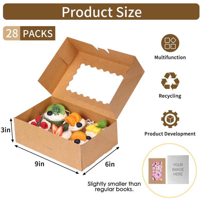 28pcs Cookie Boxes with Window, 9x6x3 Inch Brown Bakery Boxes Pastry Containe... gallery