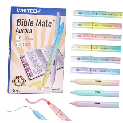 Bible Mate Journaling Set: No Bleed Aesthetic Highlighters & Multicolor-1.0mm
