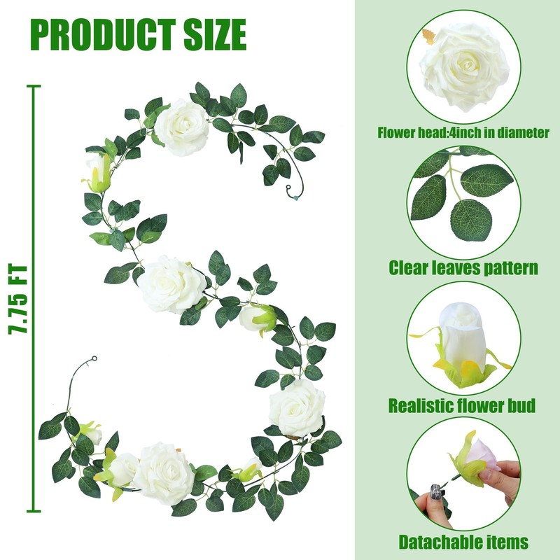 Sggvecsy 6Pcs 46.5Ft Artificial Rose Vine Fake Flower Garland Floral Garland Fau gallery