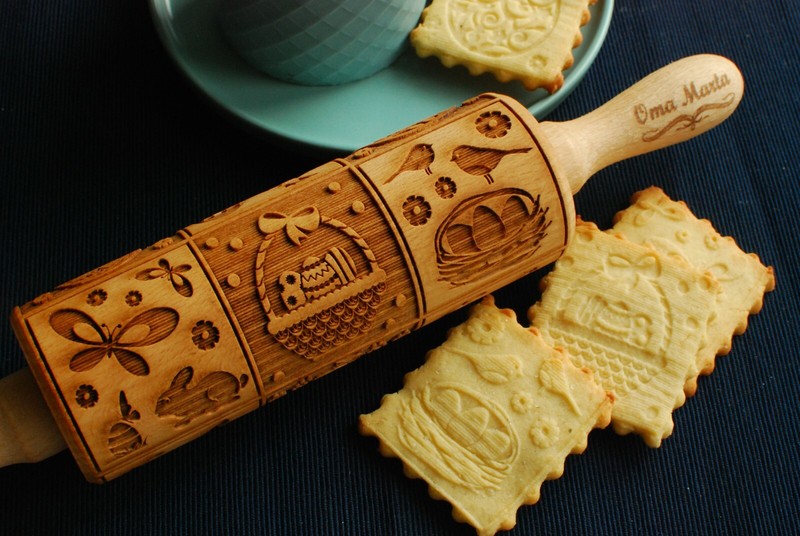 Happy Easter Engraved Rolling Pin Embossed Dough Roller Carved Mold gallery