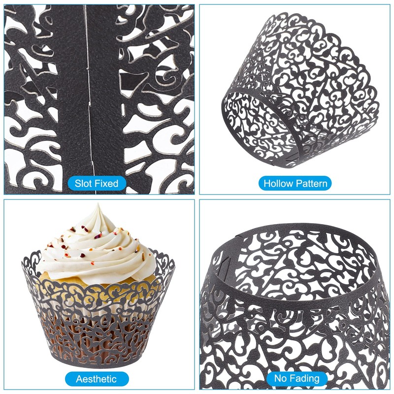 Cupcake Wraps, 50 Pieces Baking Paper Decor Vine, Dark Blue Black gallery