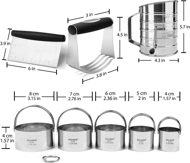 HULISEN Pastry Cutter, Dough Blender, 3 Cup Flour Sifter and Biscuit Cutter, Sta gallery