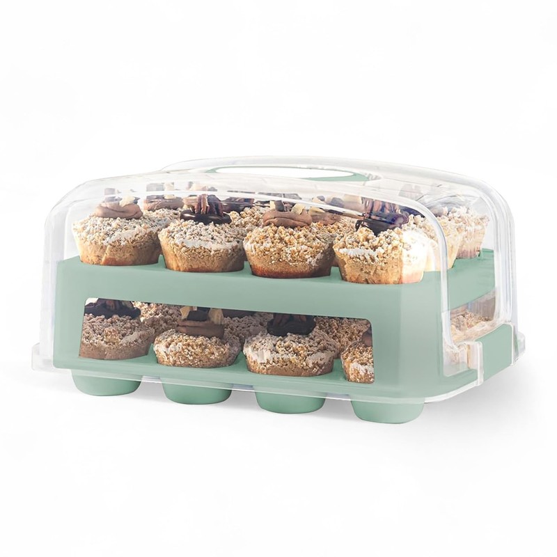 EXTRA TALL DOME 24 Cupcake Carrier, Green Cupcake Holder Carries 24 Cupcake S... gallery