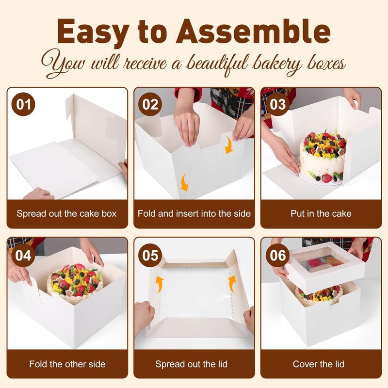 30Pcs Cake Boxes, 10x10x8 Inch Tall Bakery Boxes with Windows, Disposable Cak... gallery