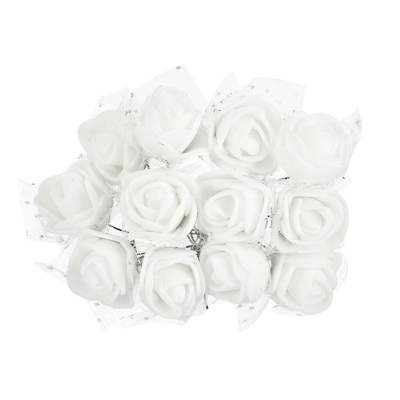 144Pcs 0.98" Mini Rose Artificial Flower Heads Bulk with Stem & Gauze, White