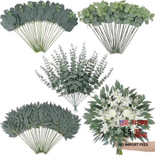 Pcs Artificial Eucalyptus Stems, 4 Kinds Mixed Fauxery Stems Fake 120 Green