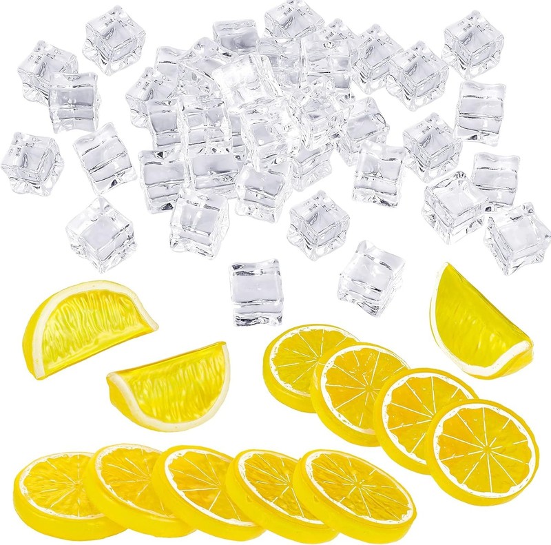 42 Pieces Acrylic Fake Lemon Slices Ice Cubes Artificial Plastic Lemon