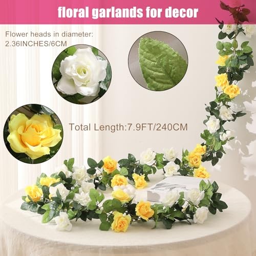 Artificial Rose Vines Yellow Flowers Garland Hanging Silk Rose Vine Yellow-b gallery