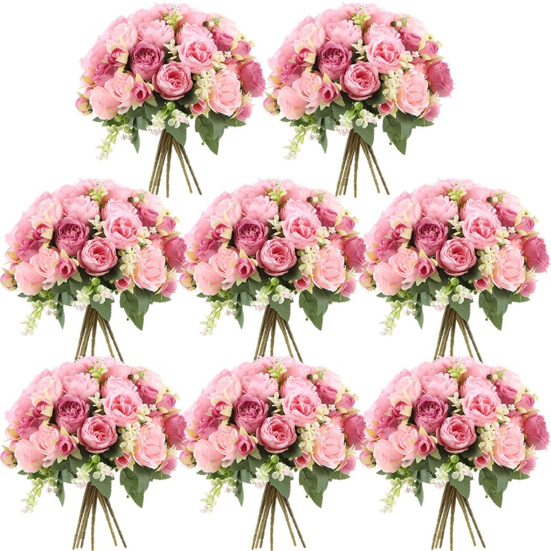 Geosar 8 Bundles Artificial Peonies Flowers Silk Peony Bouquet Faux Home Wedding