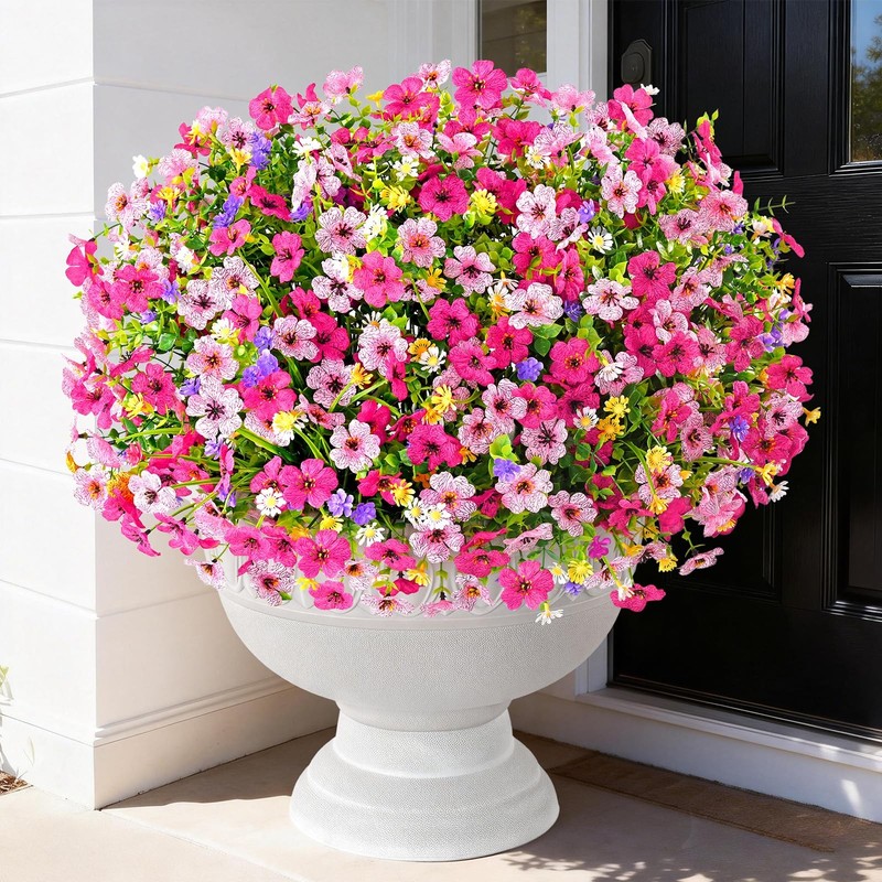 BLEUM CADE 12 Bundles Artificial Flowers for Outdoors, UV 12 Pack, Mixed Pink