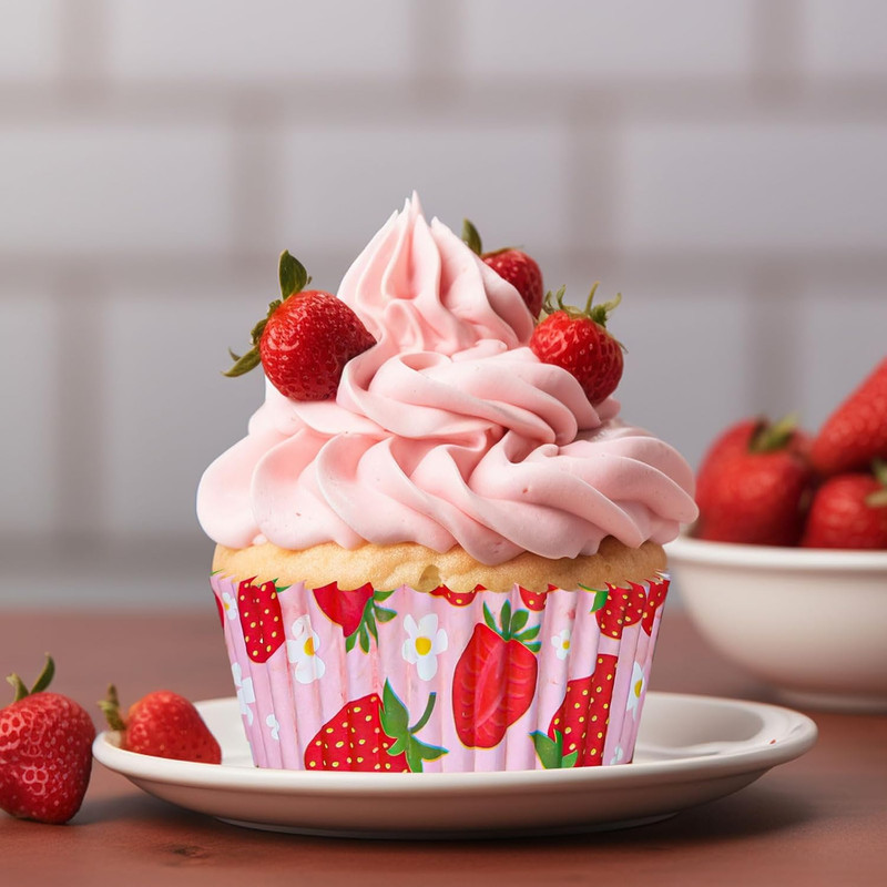 300Pcs Strawberry Cupcake Liners Strawberry Baking Cups Pink Summer Fruit Theme gallery