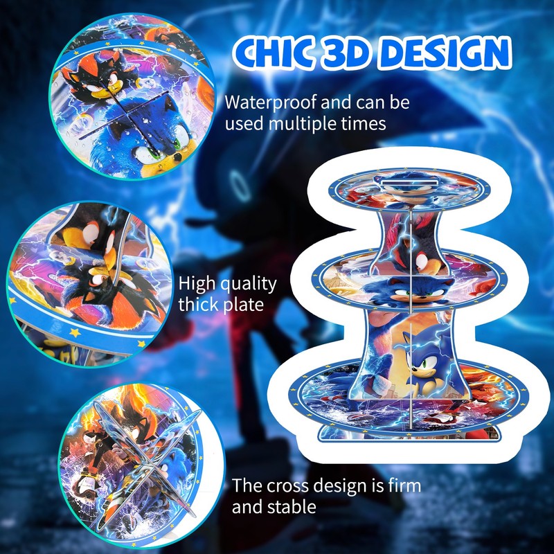 Sonic Kids Party Decorations Paper Cake Stand Birthday Party Cake Supplies Set gallery