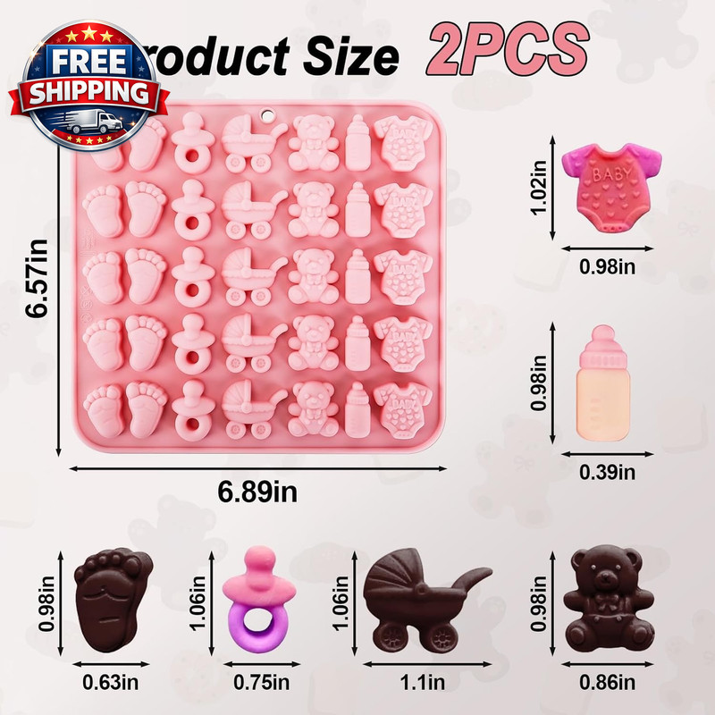 Baby-Shower Theme Candy Silicone Molds 2PCS, Chocolate Moulds with Cute Patterns gallery
