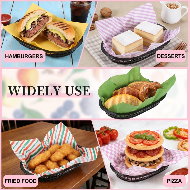50pcs Solid Color Wax Paper Sheets with 5 Pcs Fast Food Baskets, Grass Green gallery
