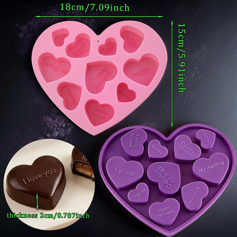 2 Pack Conversation Heart Molds Heart Silicone Mold with Love Phrases 20-Cavity gallery