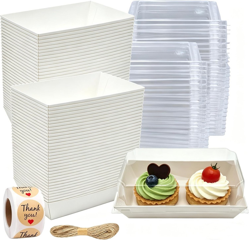 100 Pack Charcuterie Boxes with Clear Lids, White Mini Dessert Bakery Boxes, Emp gallery